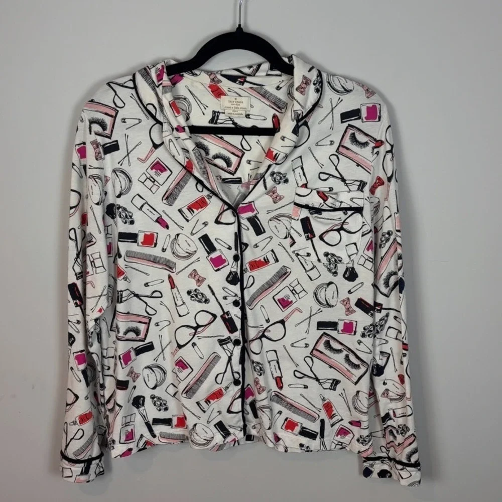 Kate Spade New York Dream a Little Dream makeup print pajama shirt Womens Med